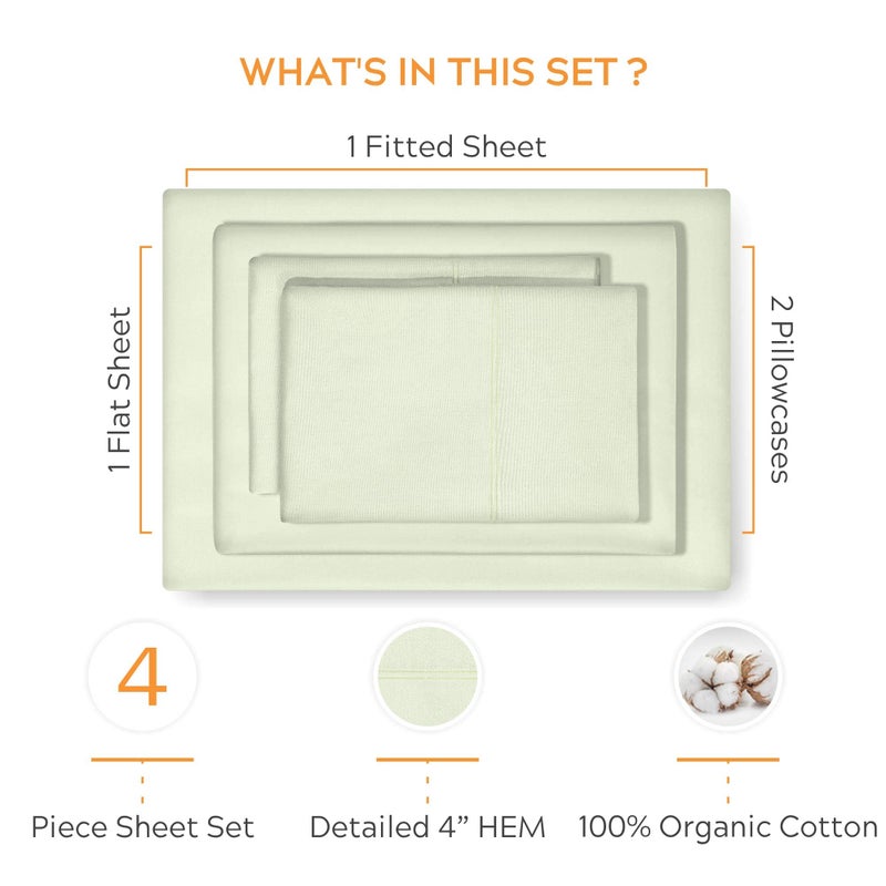 Sleep Mantra Premium 100% Organic Cotton Queen Bed Sheet Set - Soft & Cooling Percale Weave - 4 Piece Bedding Set with Deep Pocket - GOTS Certified - Breathable & Eco-Friendly (Queen, Pistacho Green) - Image 4